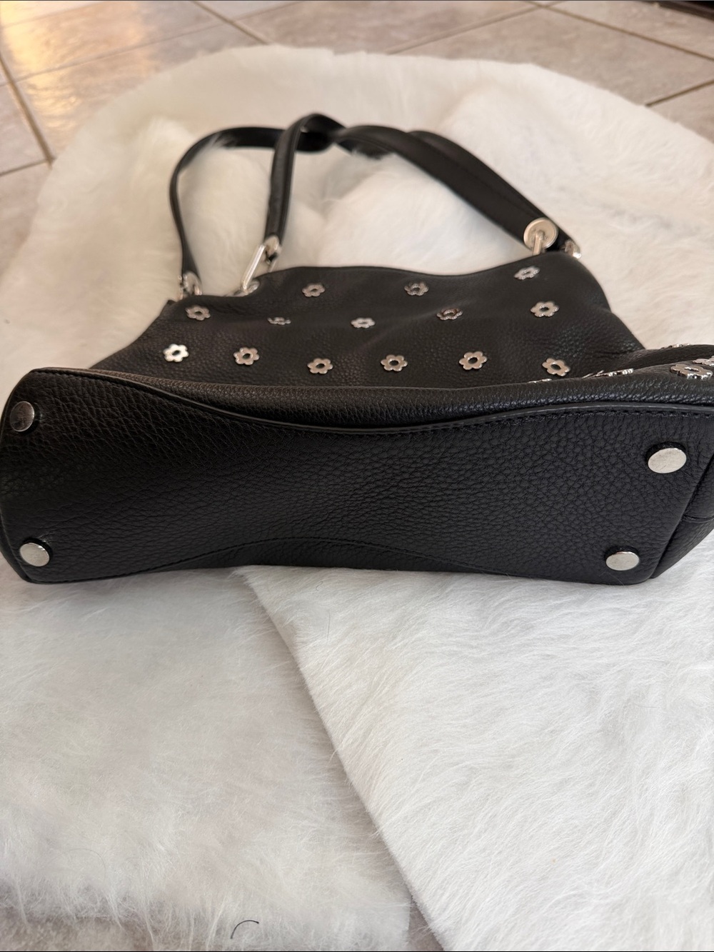Michael Kors Black Leather Shoulder Bag with Floral Studs - Picture 3 of 6